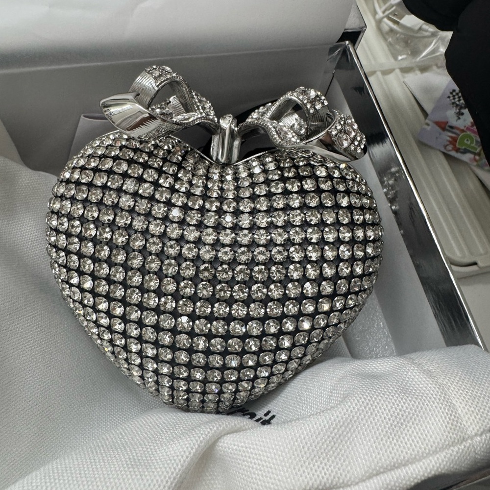 Silver Crystal Heart Clutch